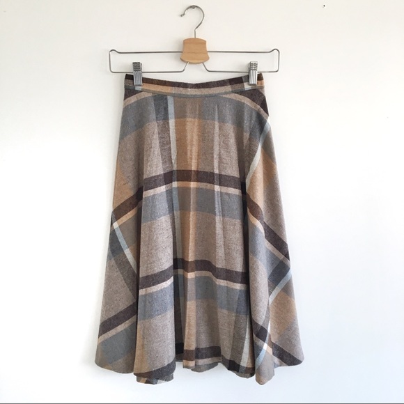 Vintage Dresses & Skirts - Vintage Plaid Wool A-Line Skirt Size XS
